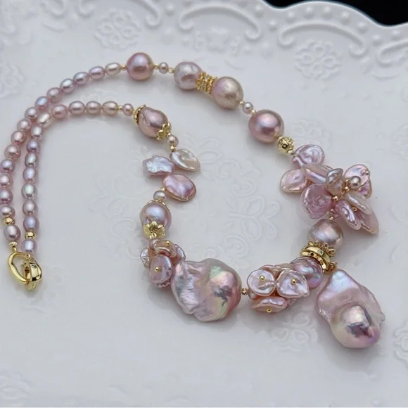 RL020 Handmade High Quality Freshwater Baroque Pearl Necklace
